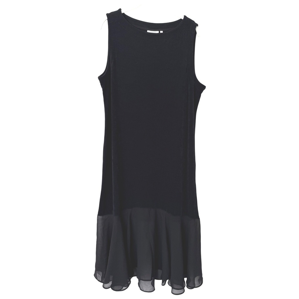 Chicos Black Sleeveless Midi Dress Chiffon Flounce Hem Stretchy Slinky 3P/XLP